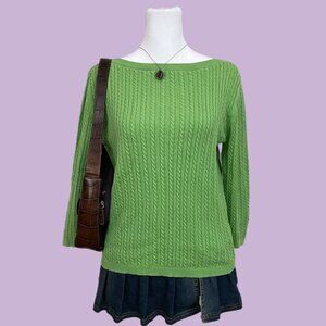 vintage 90s preppy downtown it girl cable knit sweater top 3/4 sleeves